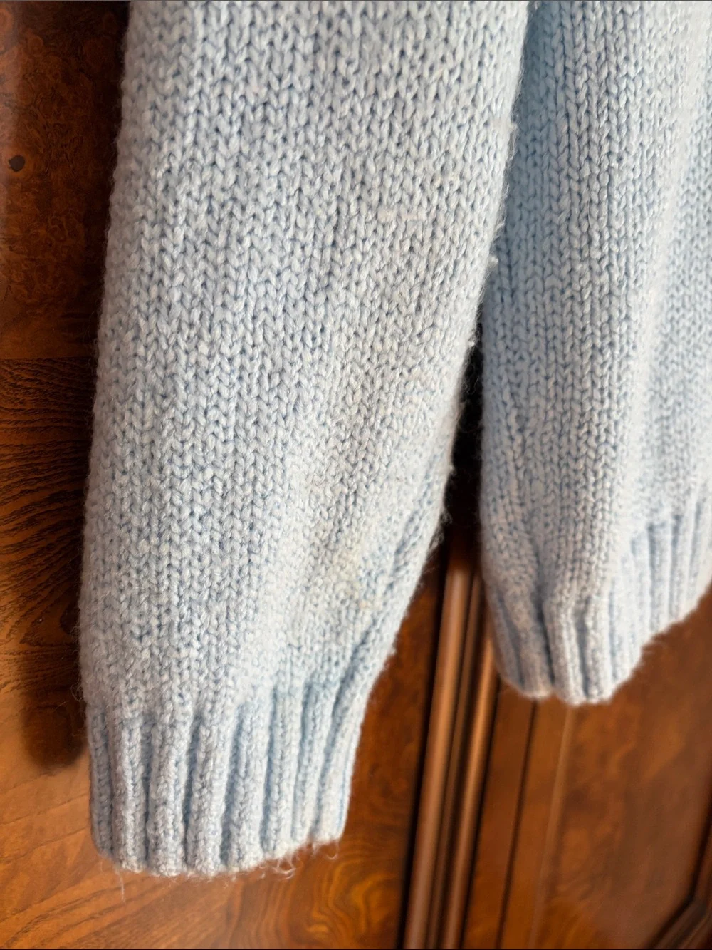 Vintage 90s Leon Levin Hand Loomed Round Neck Light Blue Cardigan - Size L